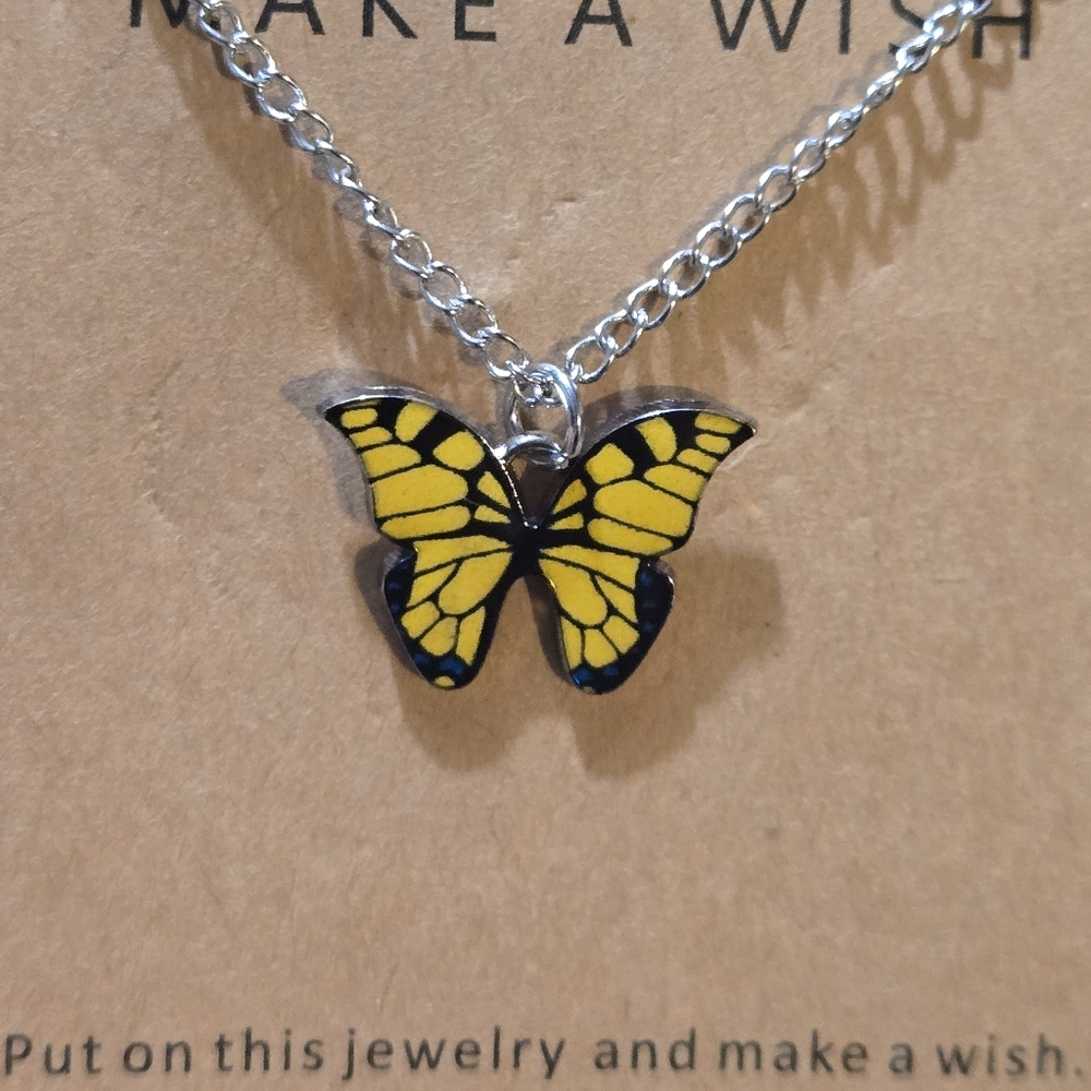 Butterfly Pendant Necklace - Yellow & Black